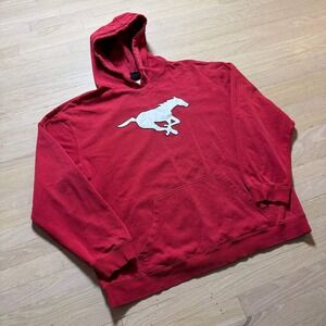 Vintage Bulletin CFL Stampeders Hoodie Red Embroidered Pony Logo Mens XL Canada